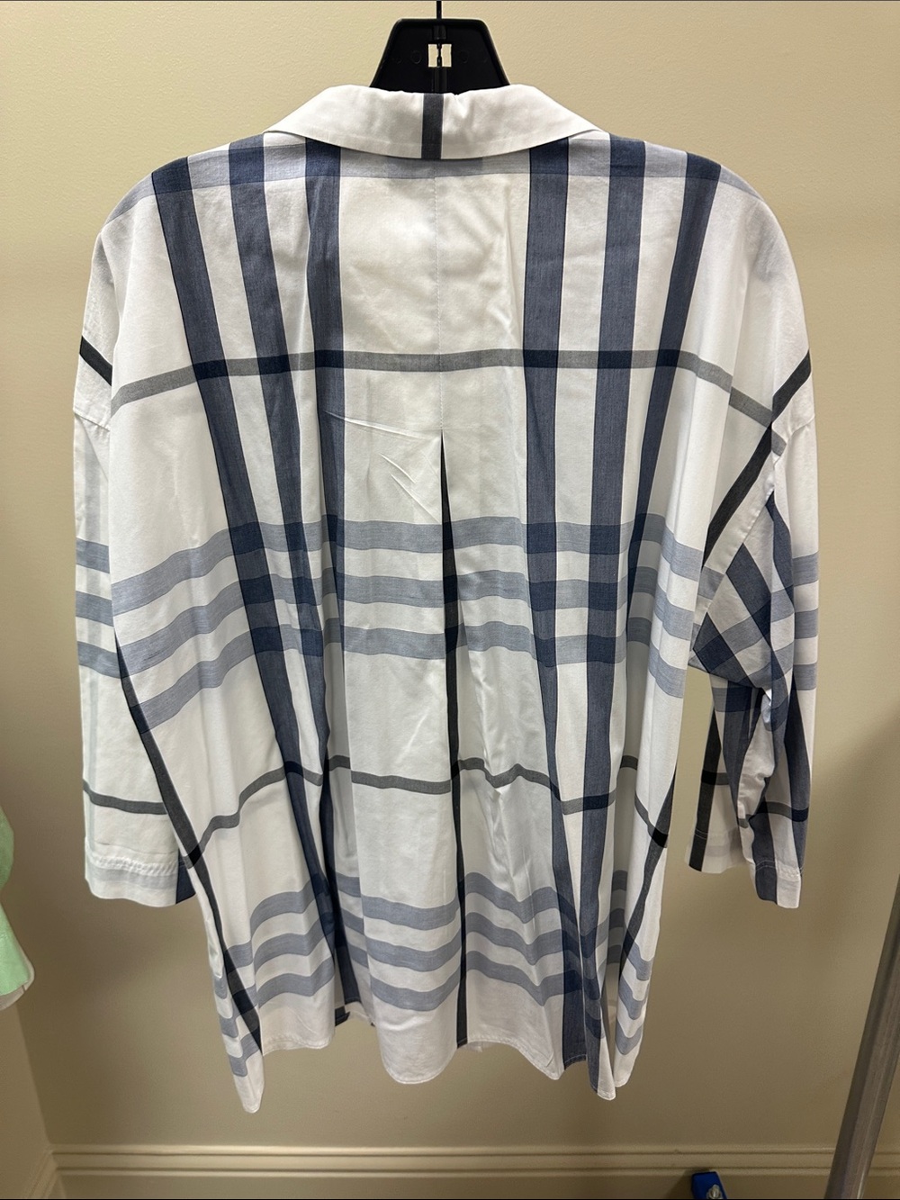 Lafayette 148 New York White and Navy Plaid Button-Front Shirt - Picture 3 of 3
